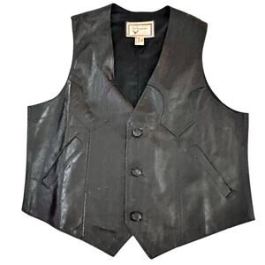 Vintage El Venado Men's Black Genuine Leather Button Up Western Vest Size 44